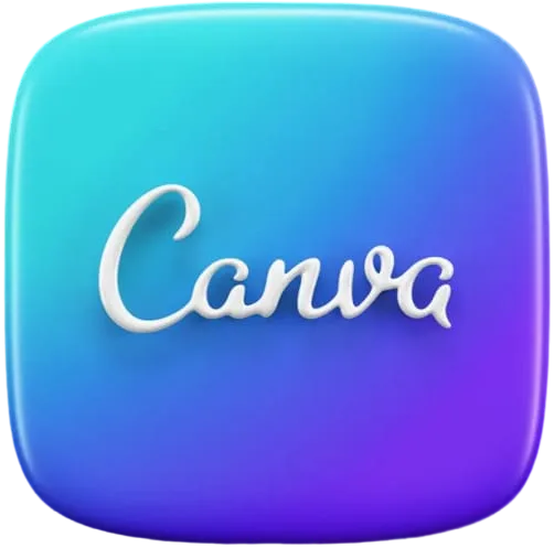 As one of the Best digital marketer in Thrissur uses Canva tool.Canva logo displayed on a blue and purple gradient background, representing a graphic design and visual content creation tool.