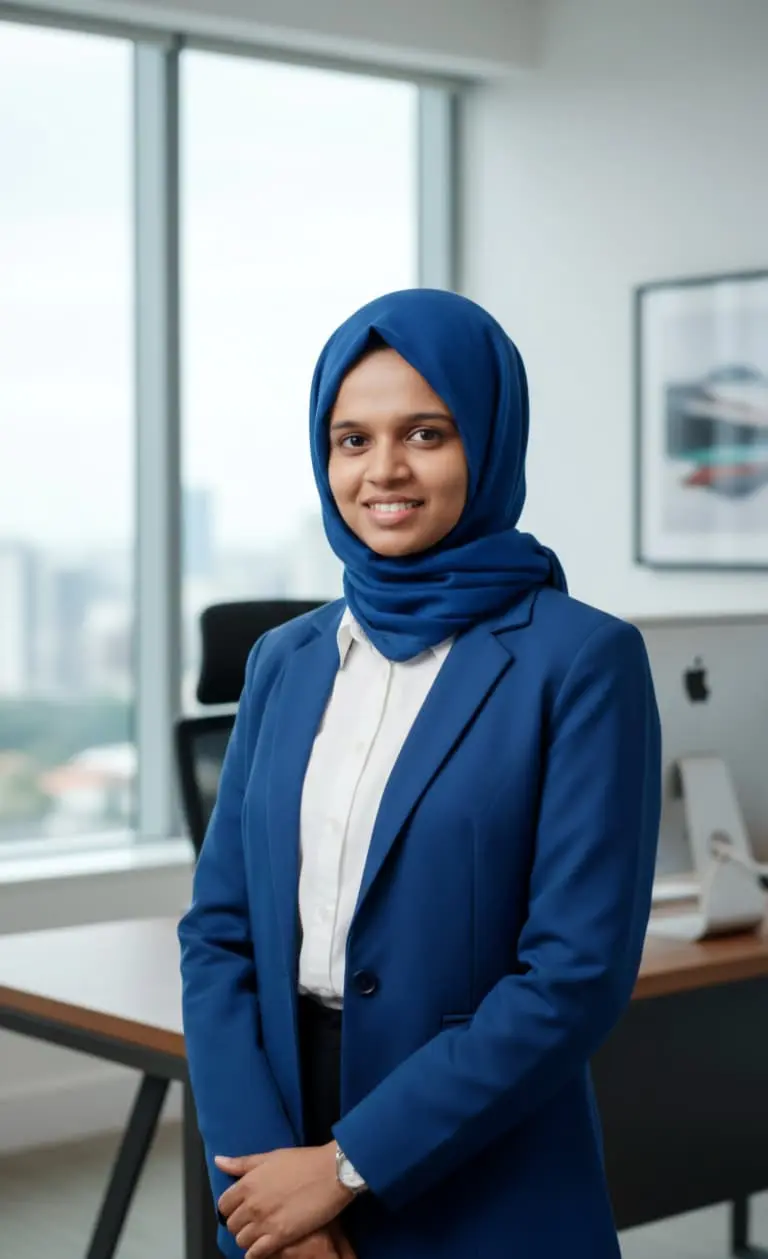 a women wear blue blazers and white shirt and keeps her professional figure to work with One of the Best digital marketer in Thrissur